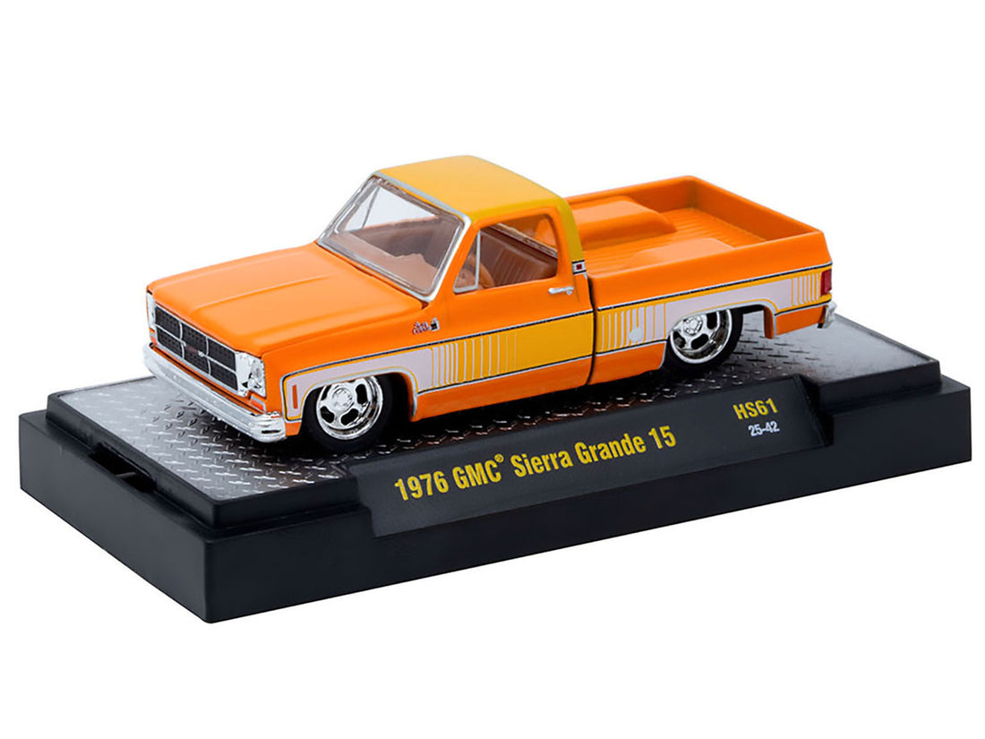 1976 GMC Sierra Grande 15 Pickup Truck Orange and white with Orange Interior Limited Edition to 15994 pieces Worldwide 1/64 Diecast Model Car by M2 Machines-0