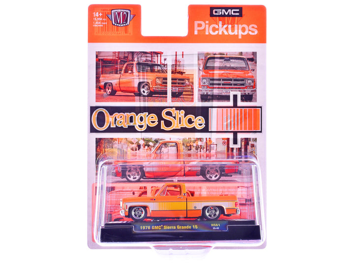 1976 GMC Sierra Grande 15 Pickup Truck Orange and white with Orange Interior Limited Edition to 15994 pieces Worldwide 1/64 Diecast Model Car by M2 Machines-1