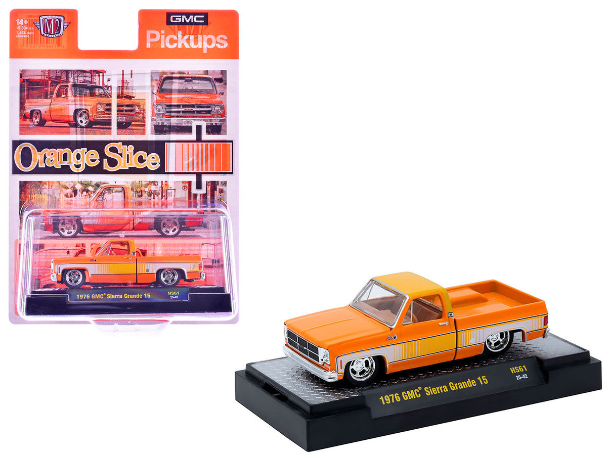 1976 GMC Sierra Grande 15 Pickup Truck Orange and white with Orange Interior Limited Edition to 15994 pieces Worldwide 1/64 Diecast Model Car by M2 Machines-2