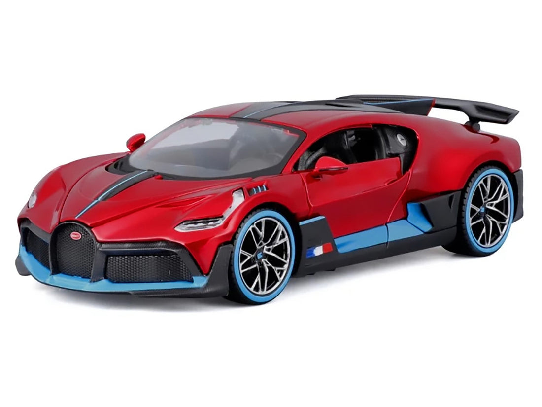 Bugatti Divo Red Metallic with Carbon and Blue Accents "Special Edition" 1/24 Diecast Model Car by Maisto 
