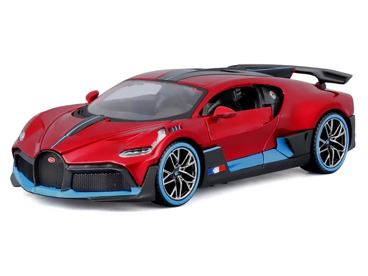Bugatti Divo Red Metallic with Carbon and Blue Accents "Special Edition" 1/24 Diecast Model Car by Maisto 
