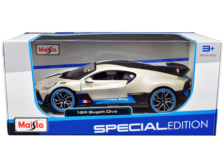 Bugatti Divo Satin White Metallic with Carbon and Blue Accents "Special Edition" 1/24 Diecast Model Car by Maisto-0