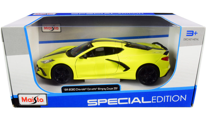 Chevrolet 2020 Corvette Stingray Z51 Coupe Yellow with Black Stripes 1/24 Diecast Model Car by Maisto