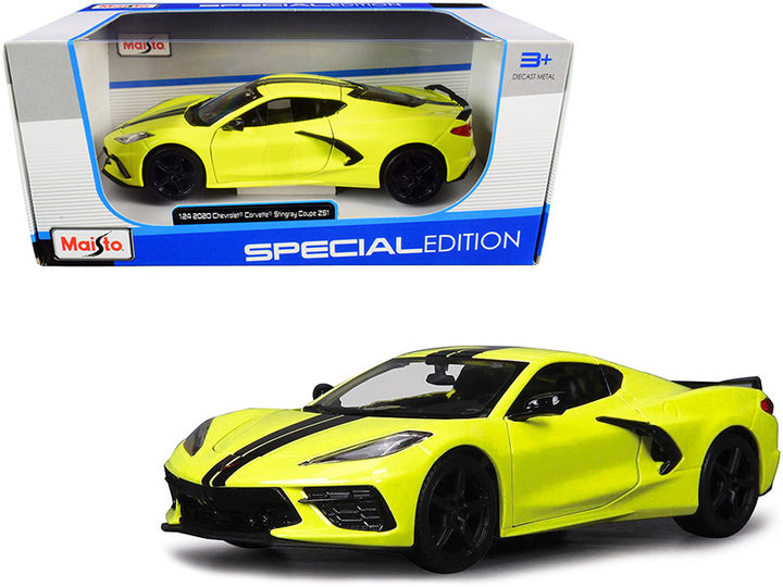 Chevrolet 2020 Corvette Stingray Z51 Coupe Yellow with Black Stripes 1/24 Diecast Model Car by Maisto 2