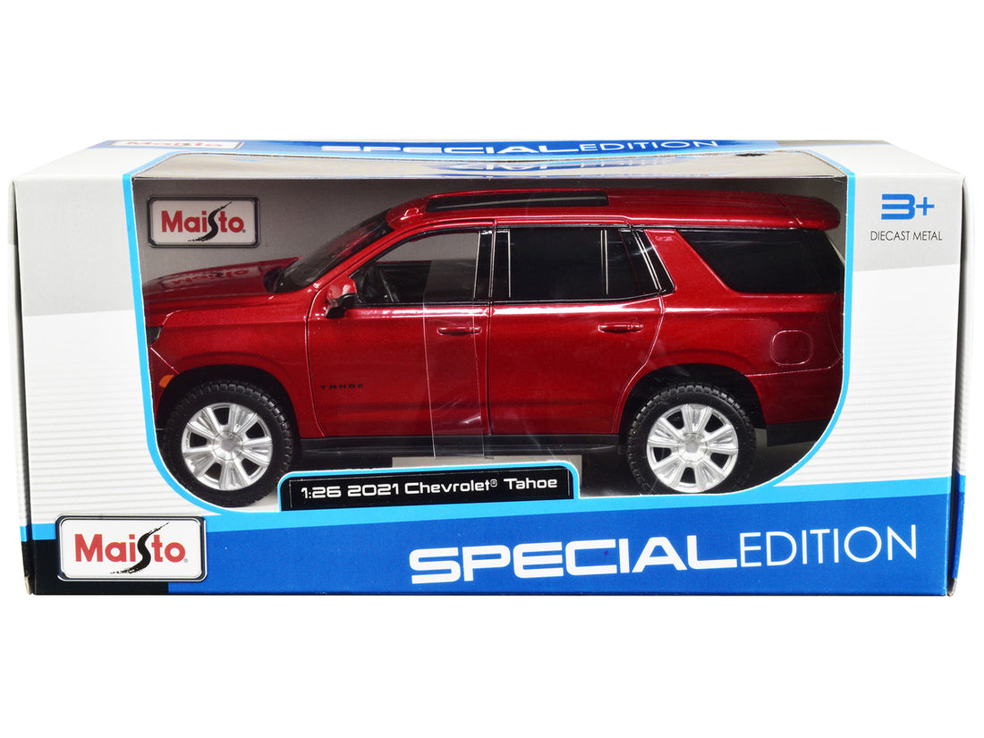 2021 Chevrolet Tahoe Red Metallic with Sunroof 1/24 Diecast Model Car by Maisto-0