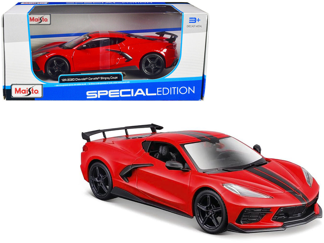 2020 Chevrolet Corvette Stingray Coupe Red with Black Stripes "Special Edition" Series 1/24 Diecast Model Car by Maisto-0