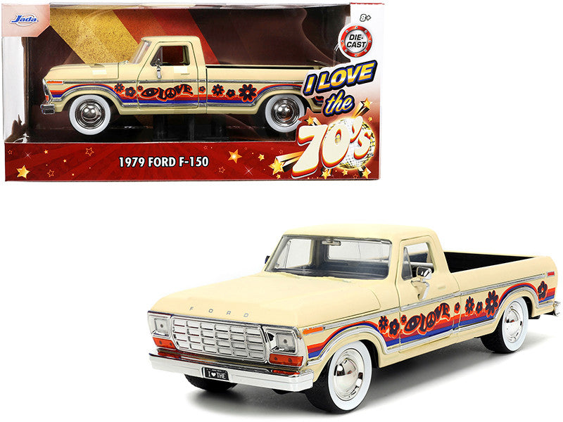 1979 Ford F-150 Pickup Truck Cream with Graphics "I Love the 70's" Series 1/24 Diecast Model Car by Jada-0