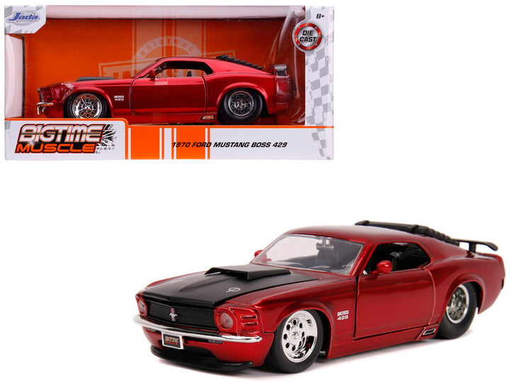 1970 Ford Mustang Boss 429 Candy Red with Black Hood "Bigtime Muscle" Series 1/24 Diecast Model Car by Jada-0