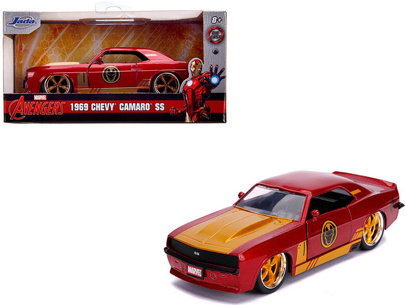 1969 Chevrolet Camaro SS Red Metallic and Gold "Iron Man" "Avengers" "Marvel" Series 1/32 Diecast Model Car by Jada-0