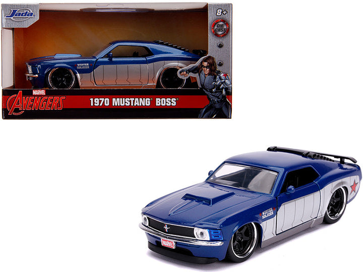 1970 Ford Mustang Boss Blue Metallic and Silver "Winter Soldier" "Avengers" "Marvel" Series 1/32 Diecast Model Car by Jada-0