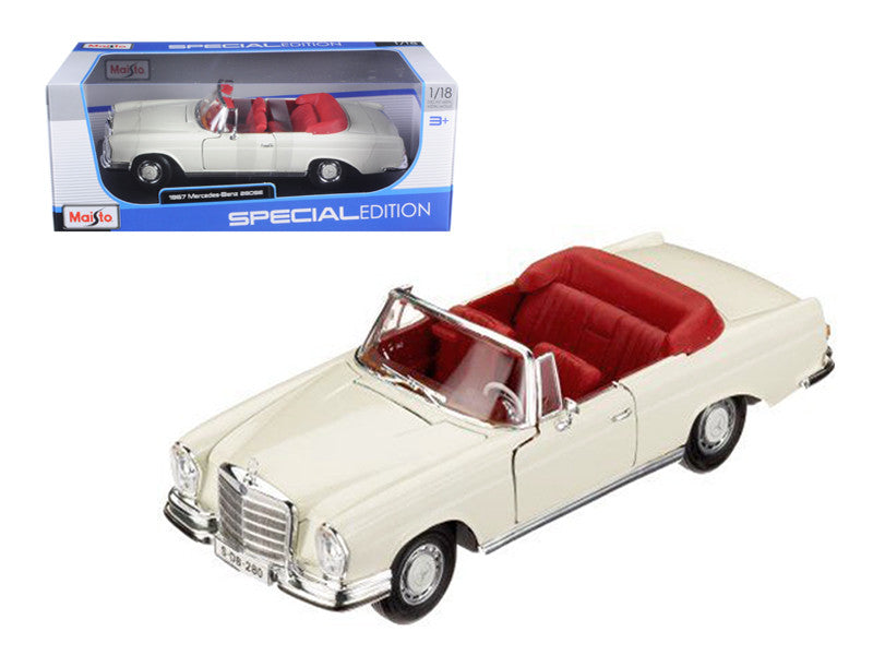 1967 Mercedes Benz 280 SE Cabriolet Cream with Red Interior 1/18 Diecast Model Car by Maisto-0