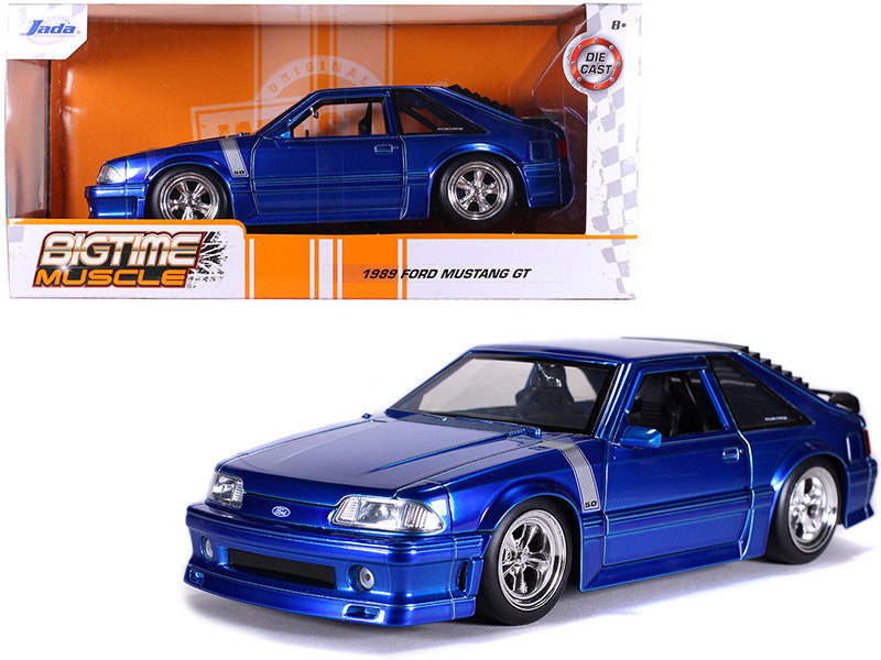 1989 Ford Mustang GT 5.0 Candy Blue with Silver Stripes "Bigtime Muscle" 1/24 Diecast Model Car by Jada-0
