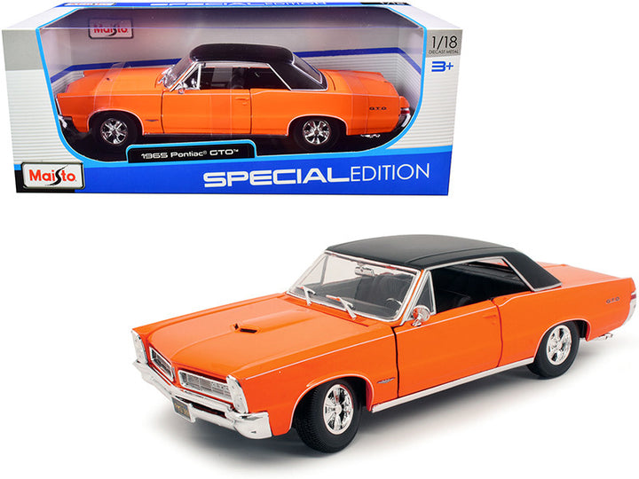 1965 Pontiac GTO Hurst Orange with Black Top and White Stripes "Special Edition" 1/18 Diecast Model Car by Maisto-0