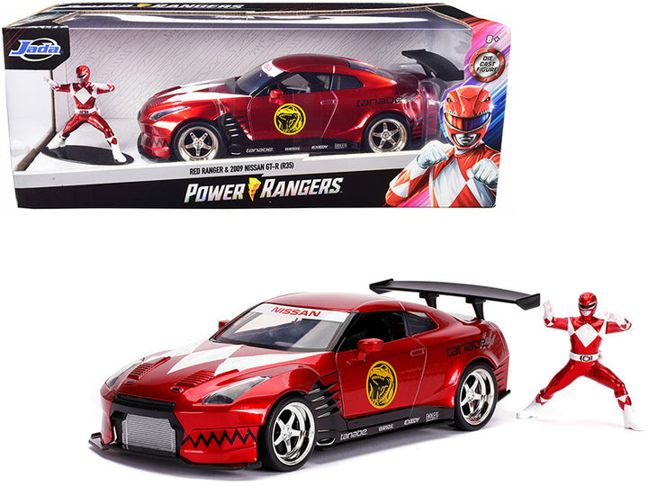 2009 Nissan GT-R (R35) Candy Red and Red Ranger Diecast Figurine "Power Rangers" 1/24 Diecast Model Car by Jada-0