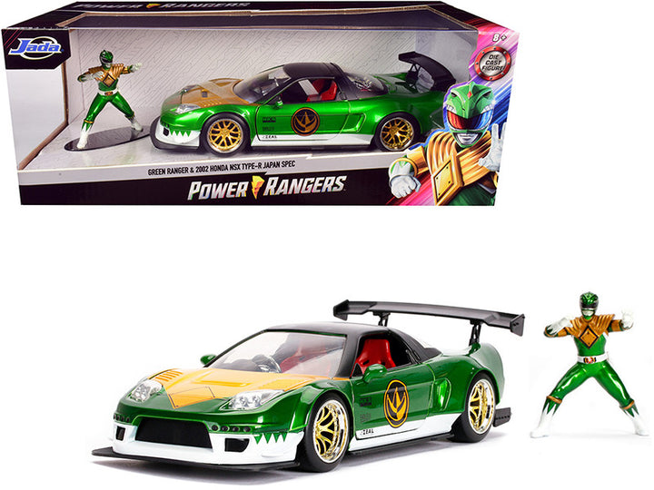 2002 Honda NSX Type-R Japan Spec RHD (Right Hand Drive) and Green Ranger Diecast Figurine "Power Rangers" 1/24 Diecast Model Car by Jada-0