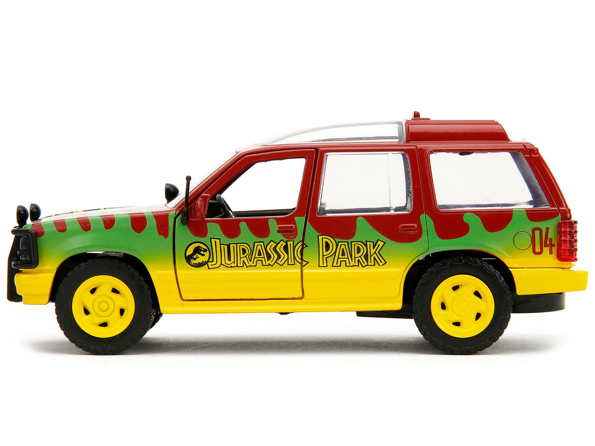 Ford Explorer Red and Yellow with Green Graphics "Jurassic Park" (1993) Movie 30th Anniversary "Hollywood Rides" Series 1/32 Diecast Model Car by Jada-2