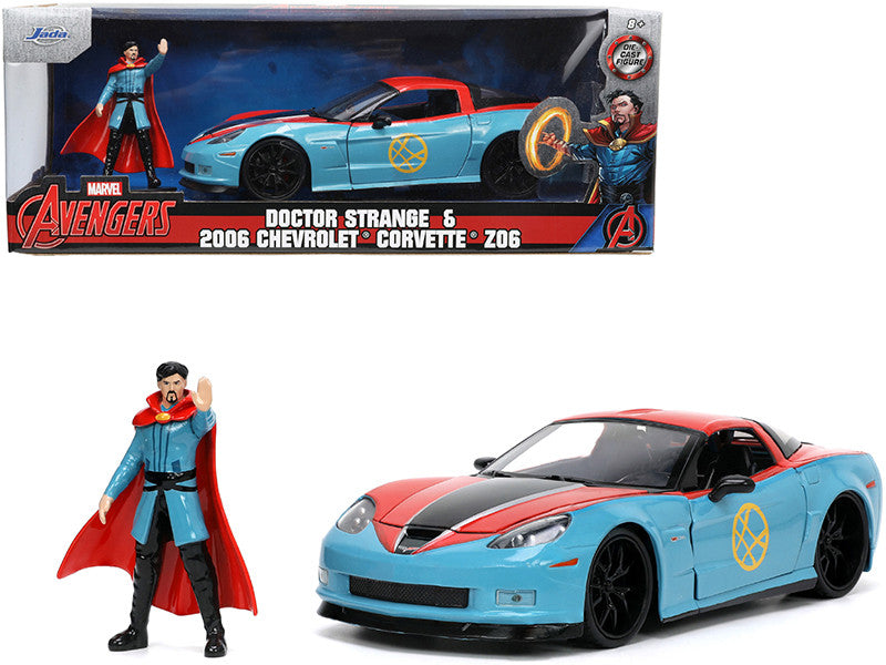 2006 Chevrolet Corvette Z06 Red and Blue with Doctor Strange Diecast Figurine "Avengers" "Marvel" Series "Hollywood Rides" 1/24 Diecast Model Car by Jada-0