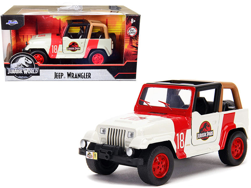 Jeep Wrangler #18 "Jurassic Park" Red and Beige "Jurassic World" 1/32 Diecast Model Car by Jada-0