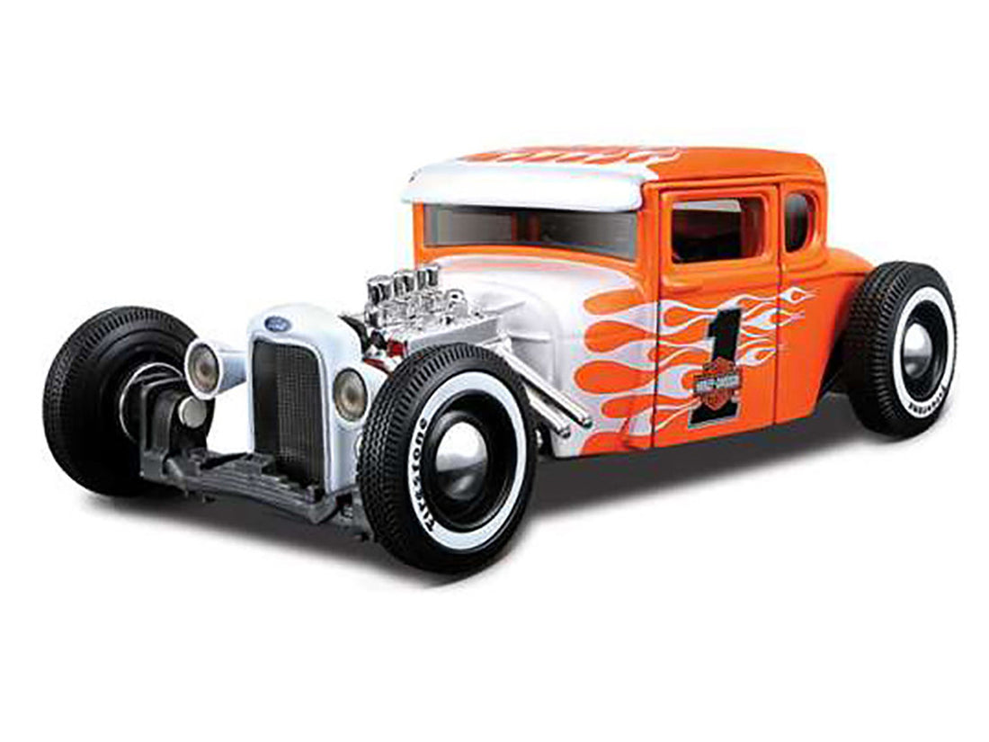 1929 Ford Model A #1 "Harley Davidson" Orange with White Flames 1/24 Diecast Model Car by Maisto-1