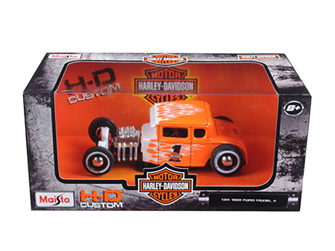 1929 Ford Model A #1 "Harley Davidson" Orange with White Flames 1/24 Diecast Model Car by Maisto-2