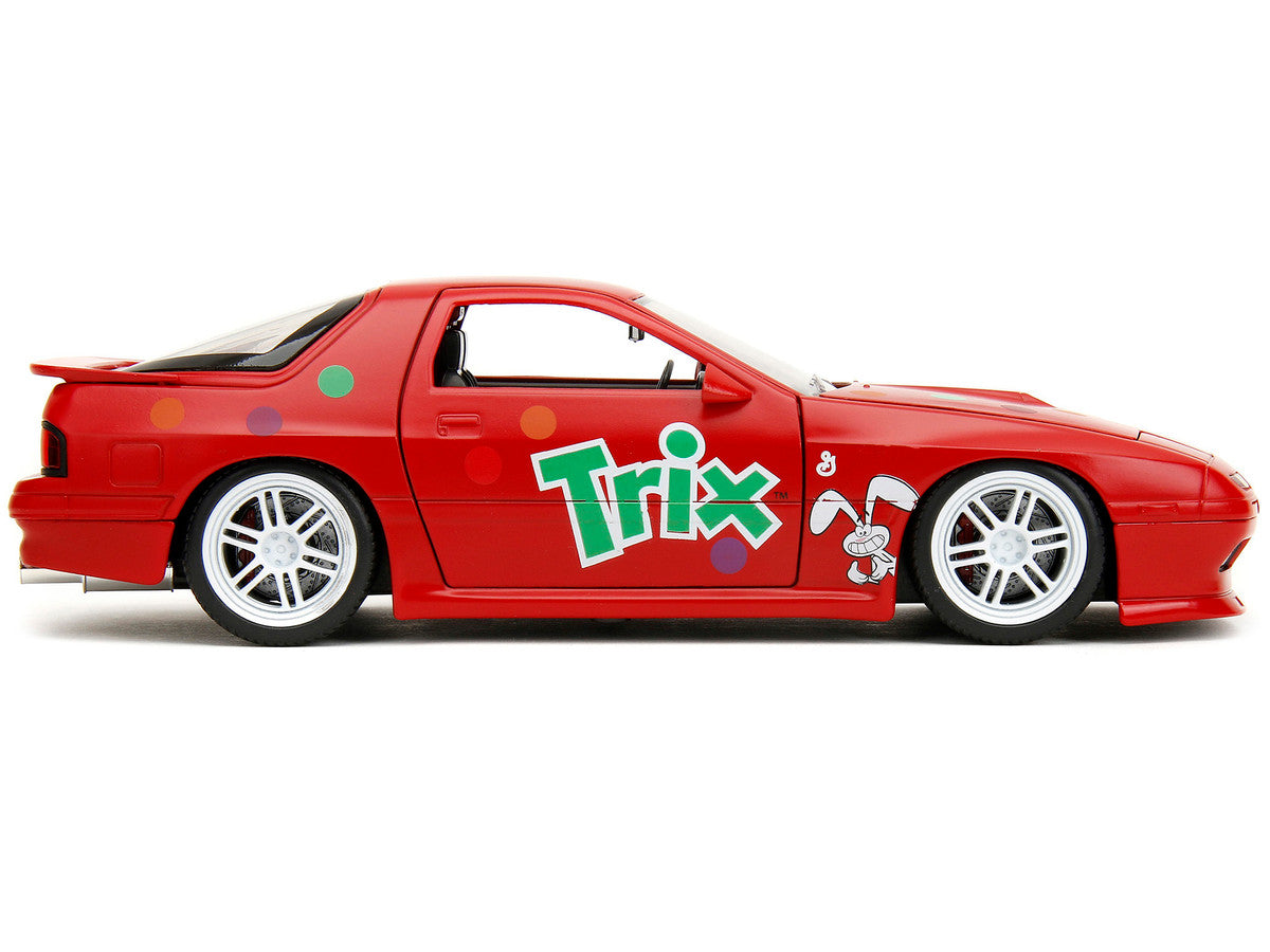 1985 Mazda RX-7 RHD (Right Hand Drive) Red with Graphics and Trix Rabbit Diecast Figure "Trix Cereal" "Hollywood Rides" Series 1/24 Diecast Model Car by Jada-2