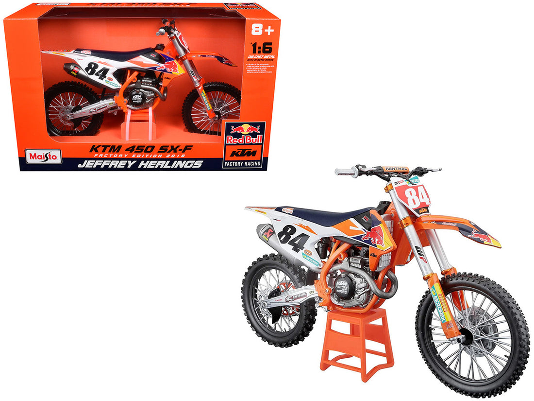 KTM 450 SX-F #84 Jeffrey Herlings "Red Bull KTM Factory Racing" (2018) 1/6 Diecast Motorcycle Model by Maisto-0