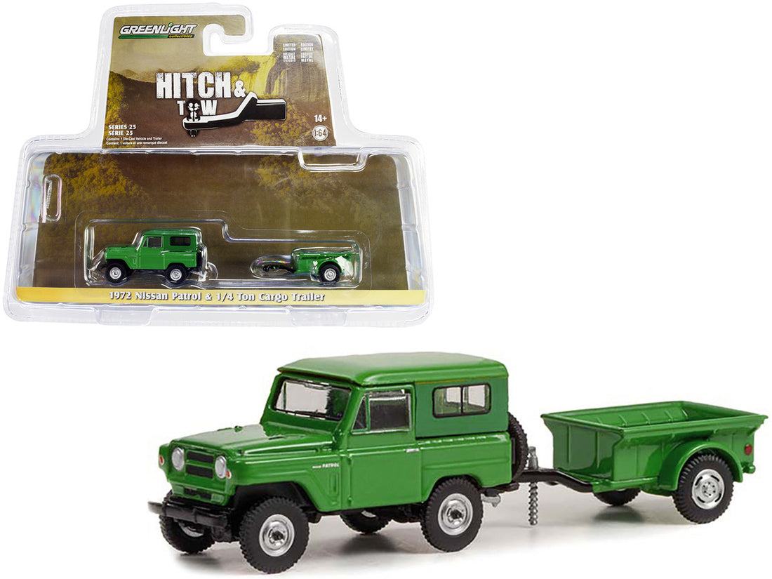 1972 Nissan Patrol Green with 1/4 Ton Cargo Trailer "Hitch & Tow" Series 25 1/64 Diecast Model Car by Greenlight-0