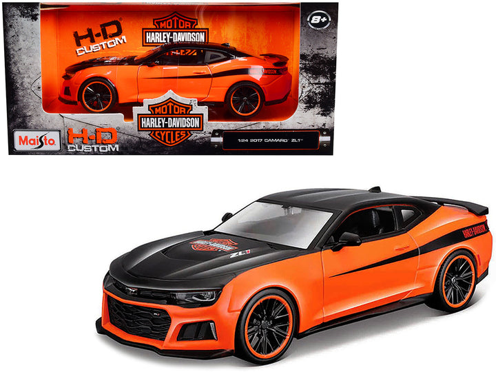 2017 Chevrolet Camaro ZL1 Orange and Black "Harley Davidson" "H-D Custom" Series 1/24 Diecast Model Car by Maisto-0