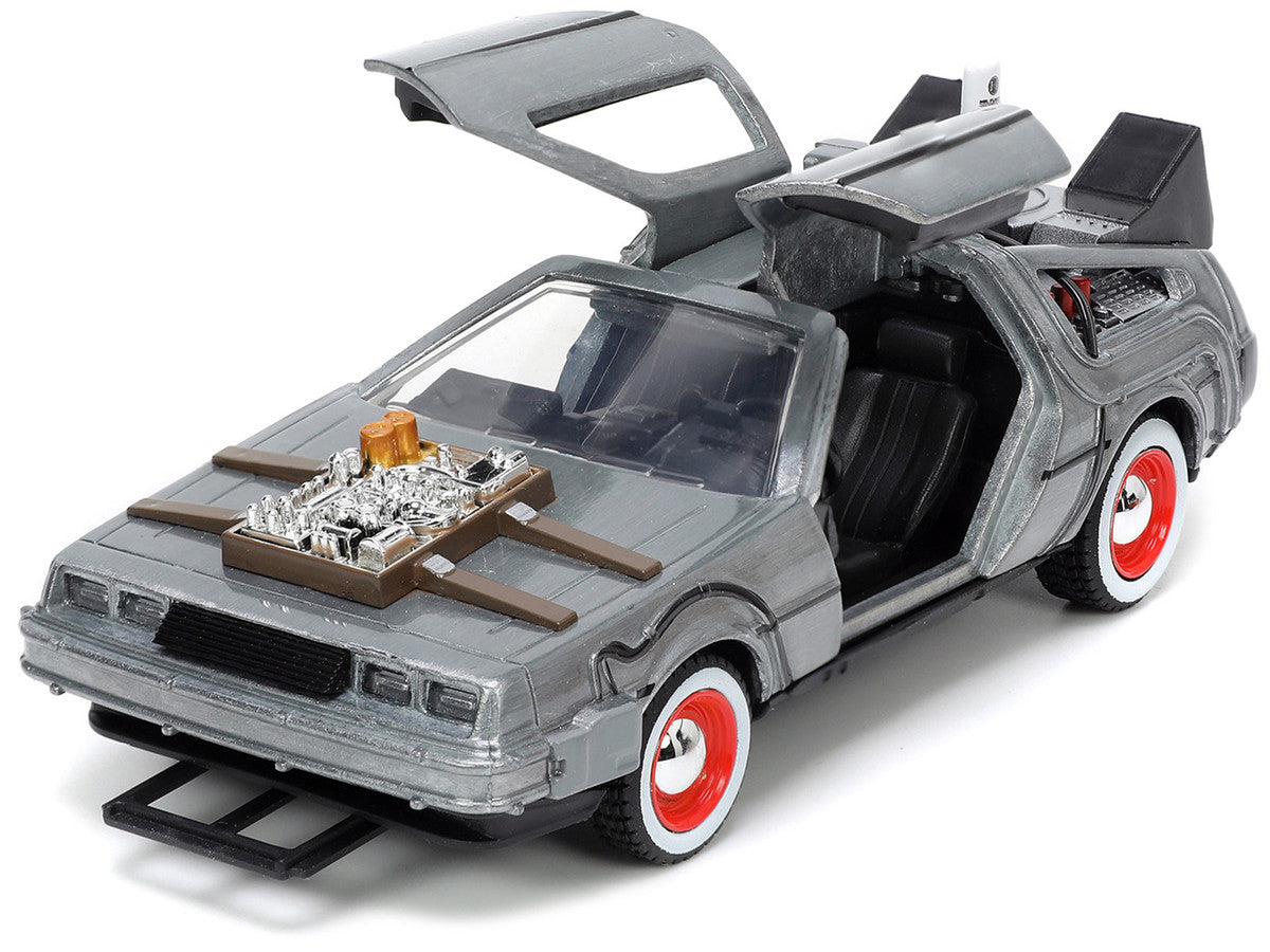 DeLorean DMC (Time Machine) Brushed Metal "Back to the Future Part III" (1990) Movie "Hollywood Rides" Series 1/32 Diecast Model Car by Jada-1