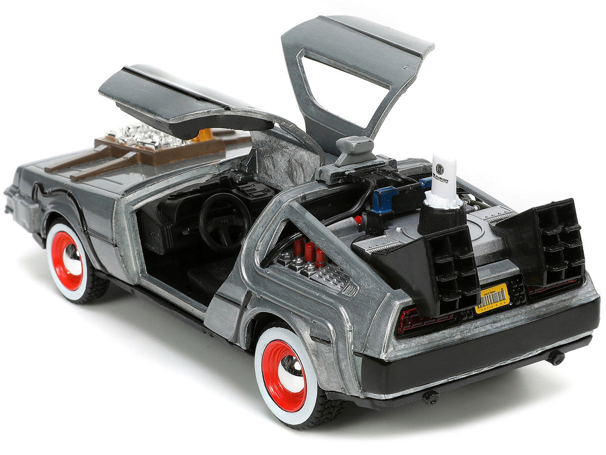 DeLorean DMC (Time Machine) Brushed Metal "Back to the Future Part III" (1990) Movie "Hollywood Rides" Series 1/32 Diecast Model Car by Jada-2