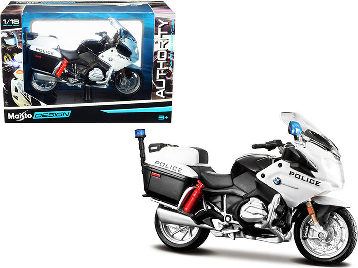 BMW R1200RT "U.S. Police" White "Authority Police Motorcycles" Series with Plastic Display Stand 1/18 Diecast Motorcycle Model by Maisto-0