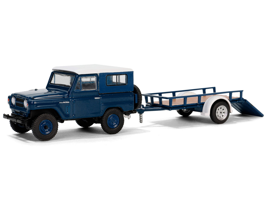 1961 Nissan Patrol Blue with White Top and Utility Trailer "Hitch & Tow Series" 31 1/64 Diecast Model Car by Greenlight-0