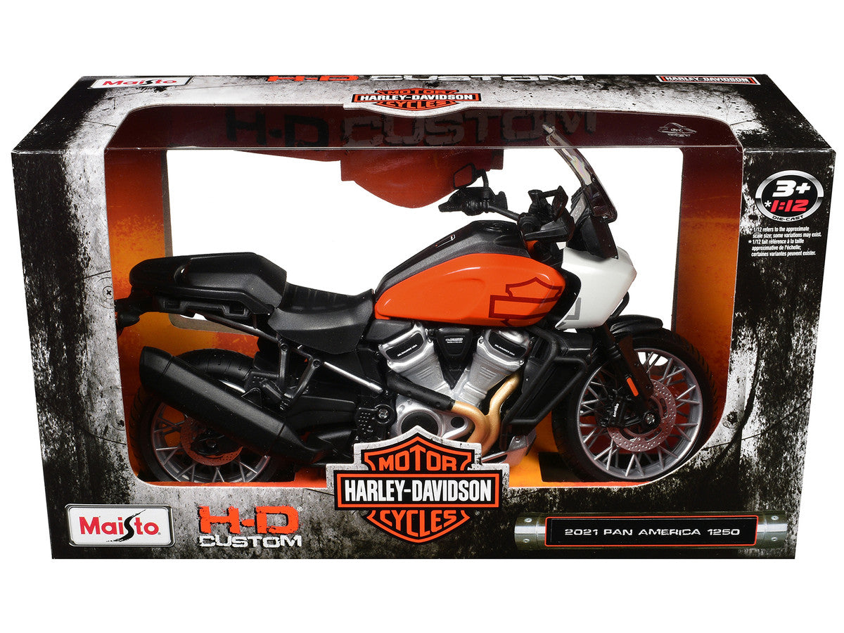 2021 Harley Davidson Pan America 1250 Motorcycle Orange and Black "H-D Custom" 1/12 Diecast Model by Maisto-2