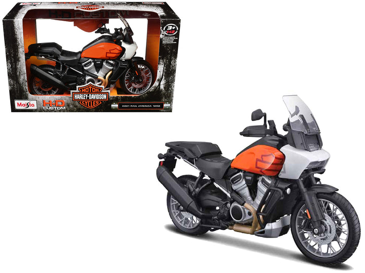 2021 Harley Davidson Pan America 1250 Motorcycle Orange and Black "H-D Custom" 1/12 Diecast Model by Maisto-0