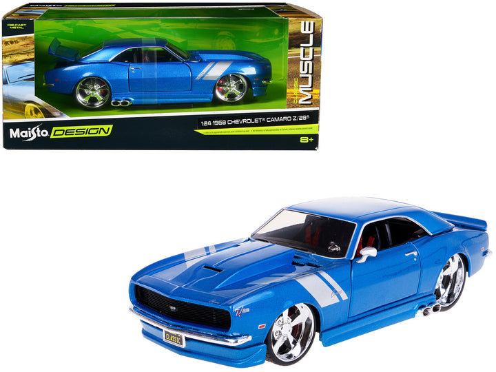 1968 Chevrolet Camaro Z/28 Blue Metallic with Silver Stripes "Classic Muscle" Series 1/24 Diecast Model Car by Maisto-0