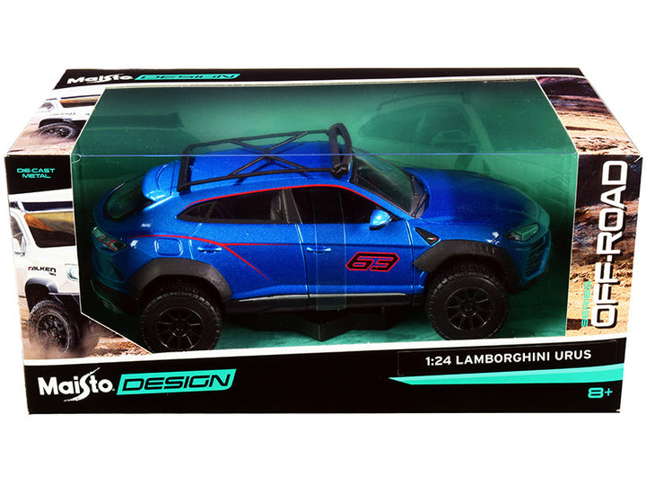 Lamborghini Urus #63 with Roof Rack Blue Metallic "Off-Road" Series 1/24 Diecast Model Car by Maisto-0