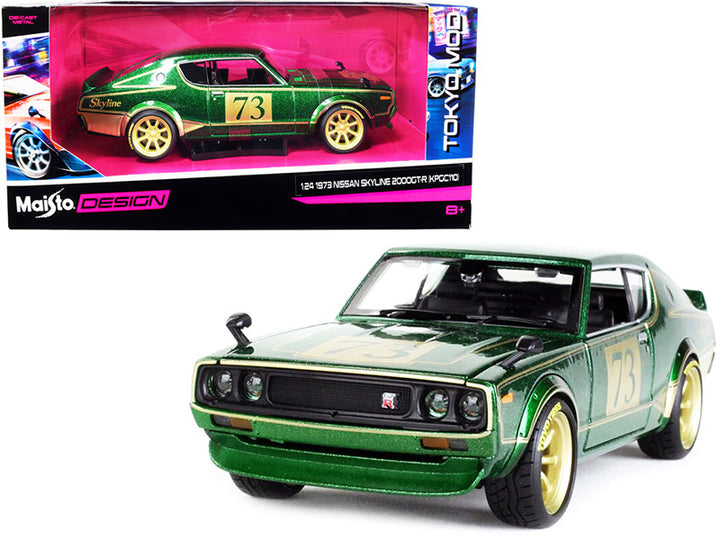 1973 Nissan Skyline 2000GT-R (KPGC110) #73 Green Metallic with Gold Stripes "Tokyo Mod" Series 1/24 Diecast Model Car by Maisto-0