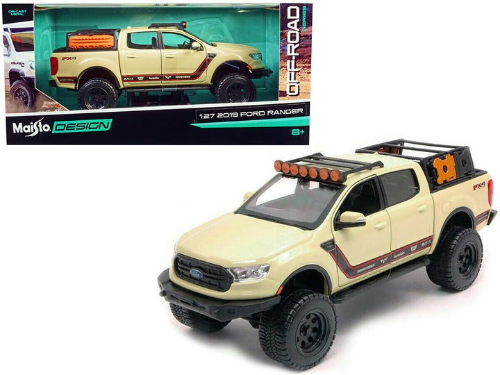 2019 Ford Ranger Lariat FX4 Pickup Truck Sand Tan with Stripes "Off Road" Series 1/27 Diecast Model Car by Maisto-0