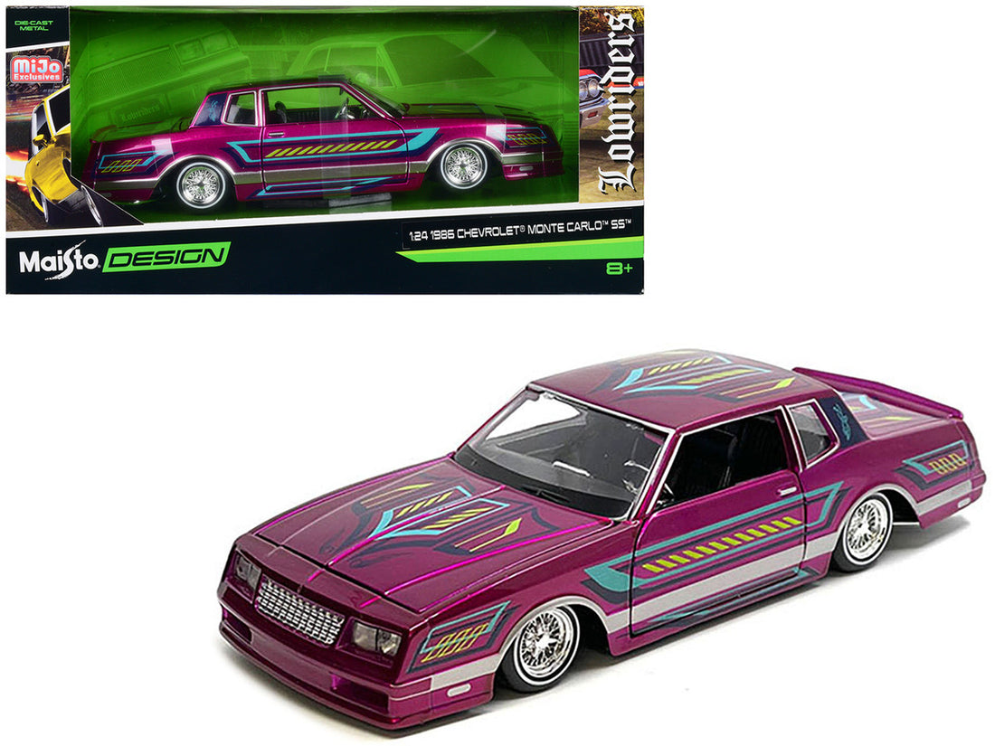 1986 Chevrolet Monte Carlo SS Lowrider Pink Metallic with Graphics "Lowriders" Series 1/24 Diecast Model Car by Maisto-0