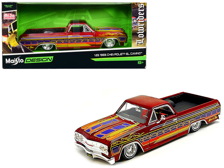 1965 Chevrolet El Camino Lowrider Candy Red Metallic with Graphics "Lowriders" Series 1/25 Diecast Model Car by Maisto-0