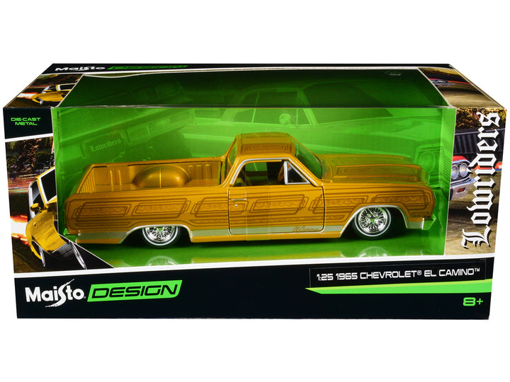 1965 Chevrolet El Camino Lowrider Gold Metallic with Graphics "Lowriders" Series 1/25 Diecast Model Car by Maisto-0