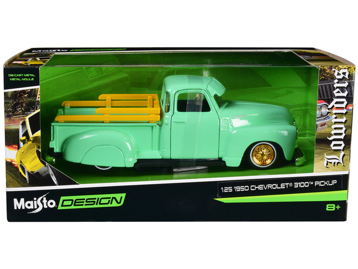 1950 Chevrolet 3100 Pickup Truck Lowrider Light Green with Gold Wheels "Lowriders" Series 1/24 Diecast Model Car by Maisto-0