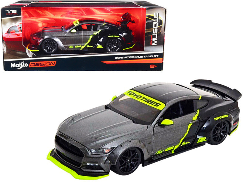 2015 Ford Mustang GT 5.0 Gray Metallic and Black with Graphics "Modern Muscle" Series 1/18 Diecast Model Car by Maisto-0