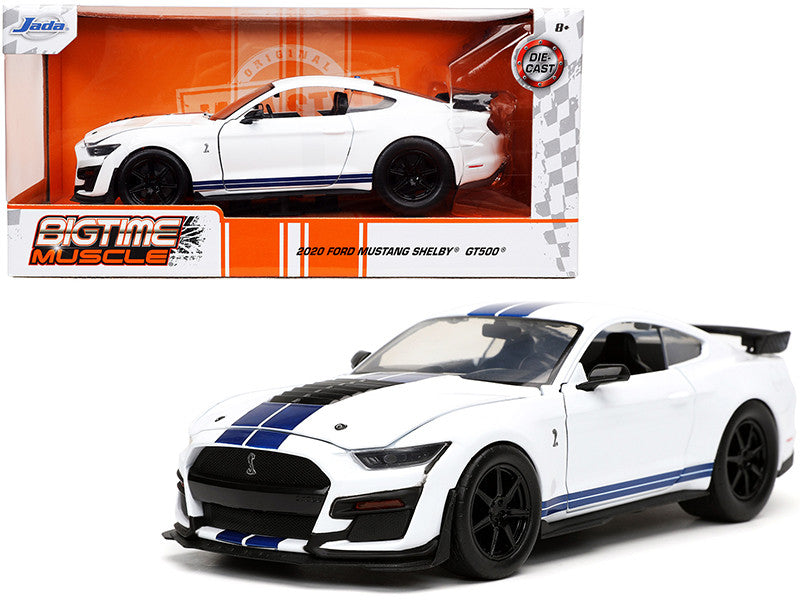 2020 Ford Mustang Shelby GT500 White with Blue Stripes "Bigtime Muscle" Series 1/24 Diecast Model Car by Jada-0