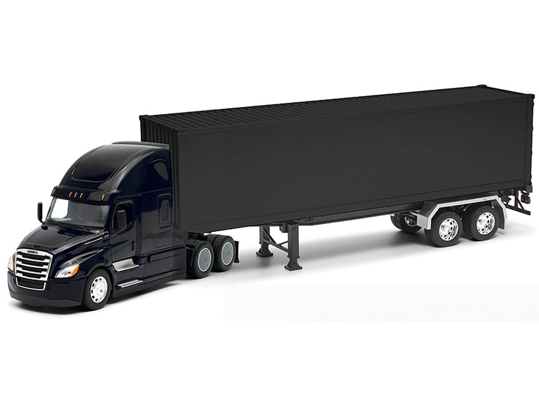 Freightliner Cascadia Truck Black with Plain Black Box Trailer 1/32 Diecast Model by Welly-1