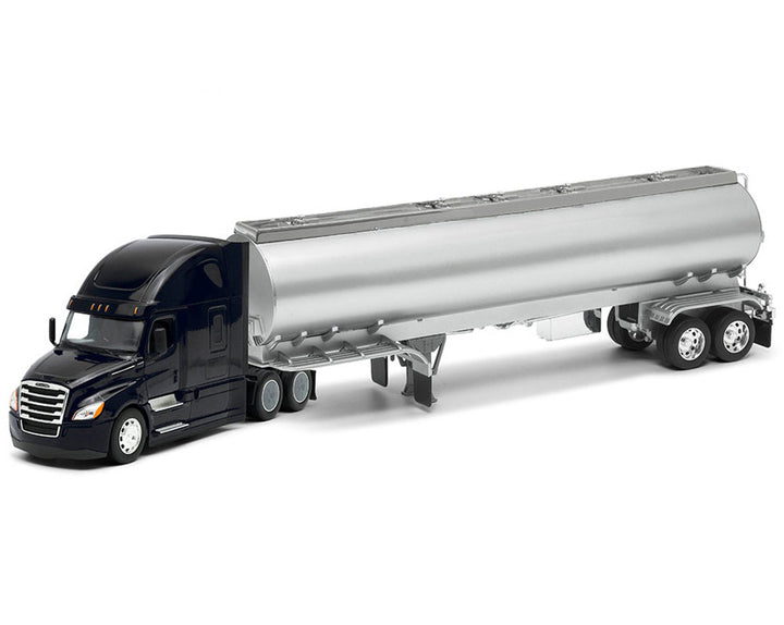 Freightliner Cascadia Truck Black with Silver Tanker Trailer "Transporter" Series 1/32 Diecast Model by Welly-0