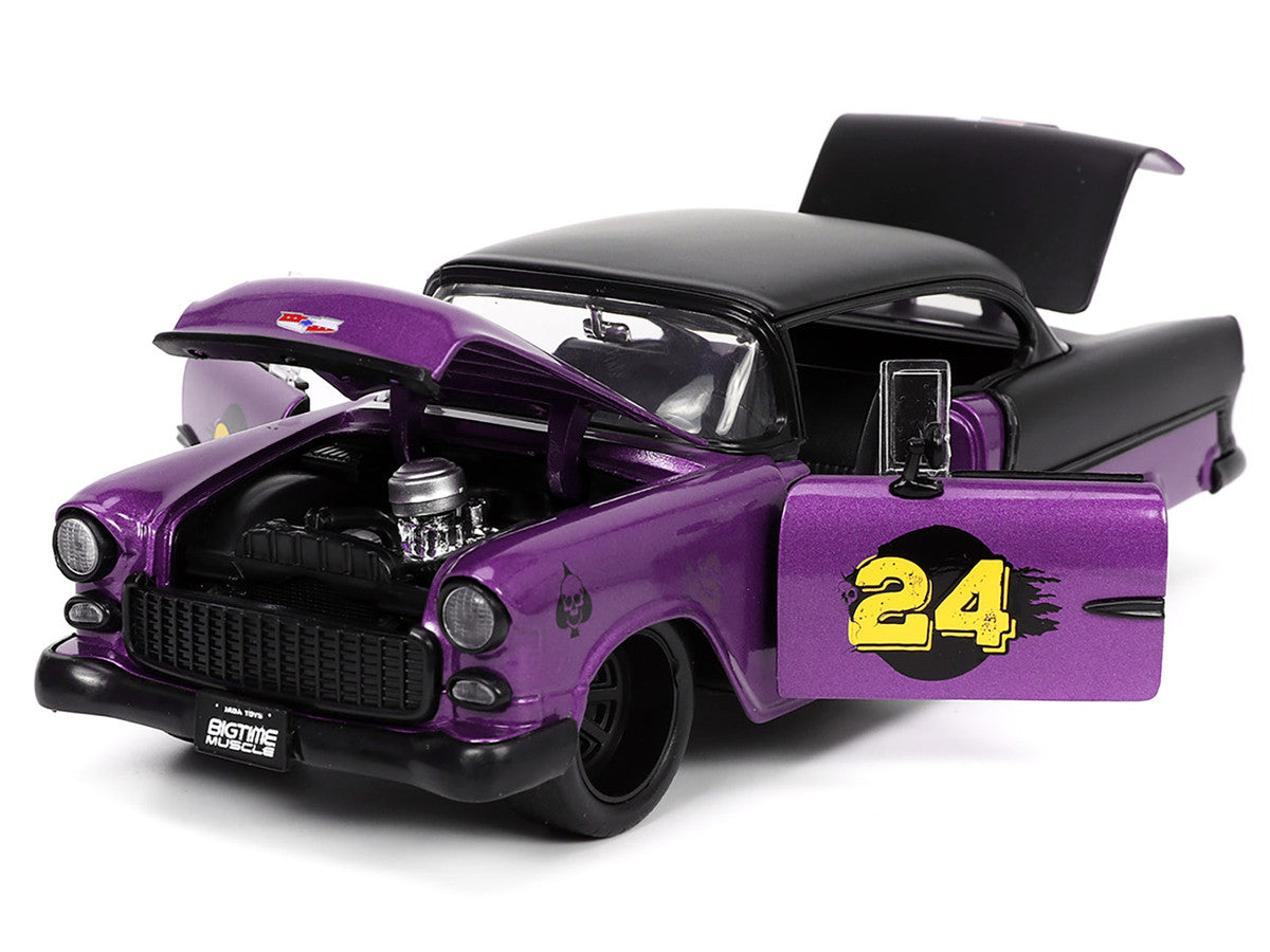 1955 Chevrolet Bel Air #24 Purple Metallic and Matt Black "Bigtime Muscle" Series 1/24 Diecast Model Car by Jada-2