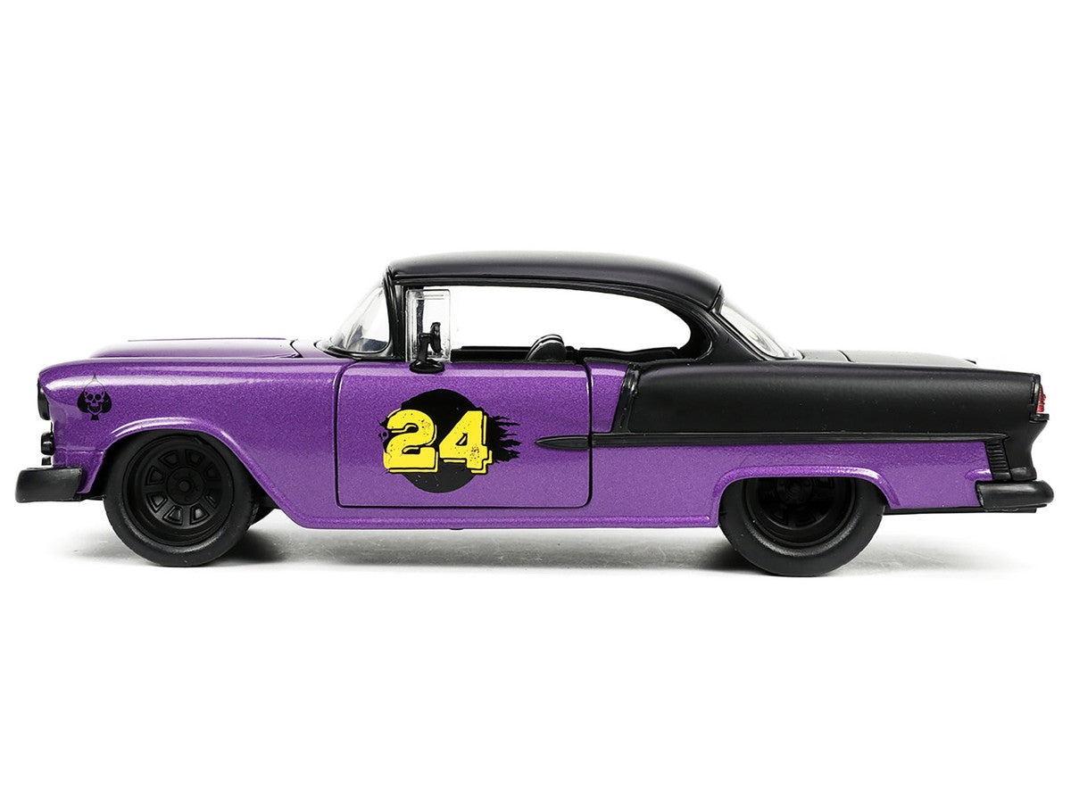 1955 Chevrolet Bel Air #24 Purple Metallic and Matt Black "Bigtime Muscle" Series 1/24 Diecast Model Car by Jada-3