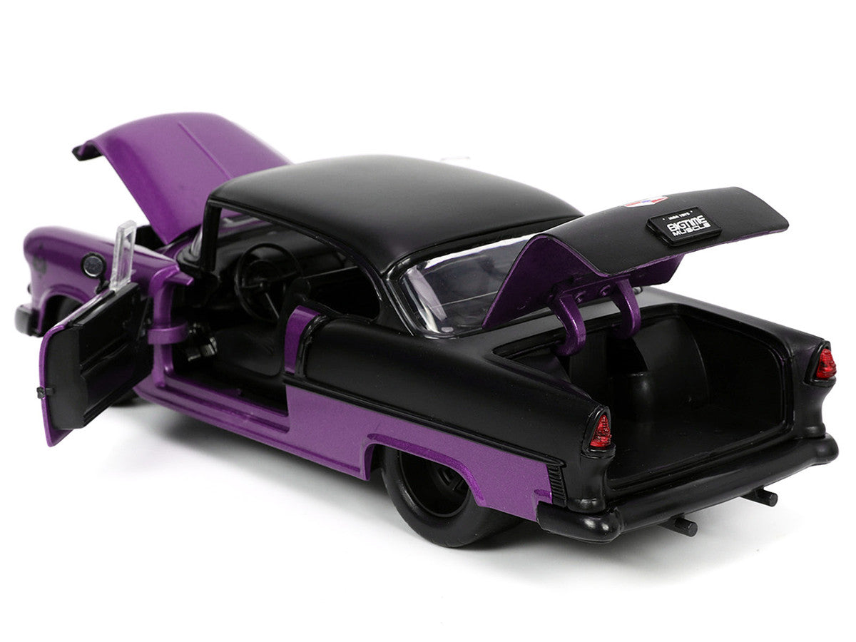 1955 Chevrolet Bel Air #24 Purple Metallic and Matt Black "Bigtime Muscle" Series 1/24 Diecast Model Car by Jada-1
