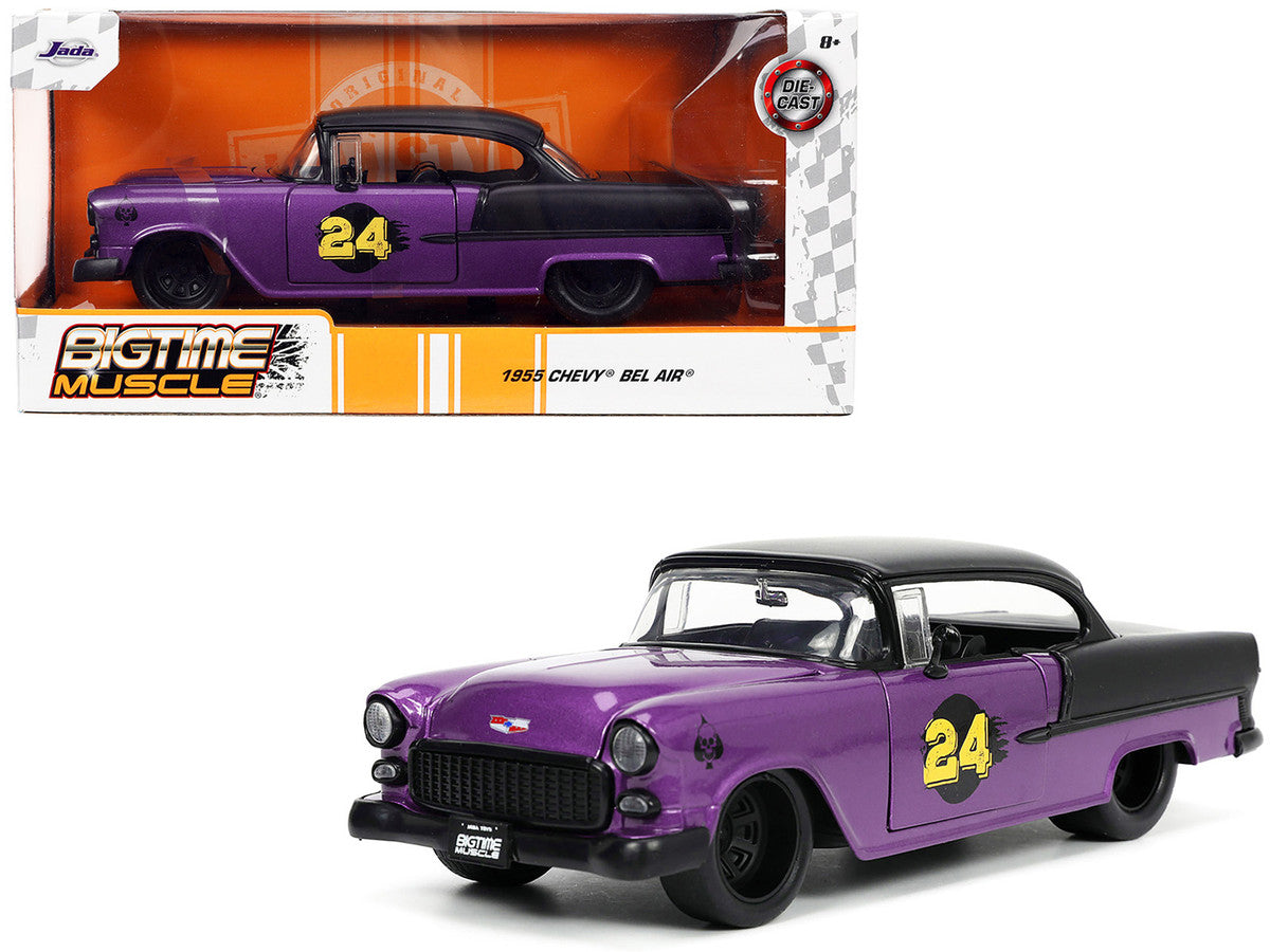 1955 Chevrolet Bel Air #24 Purple Metallic and Matt Black "Bigtime Muscle" Series 1/24 Diecast Model Car by Jada-4